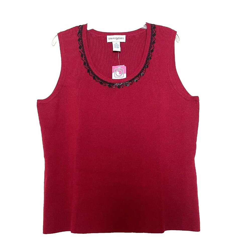 Vintage Bloomingdale's Red Wool Knit Beaded Sleeveless Tank Top Vest 2X NWT